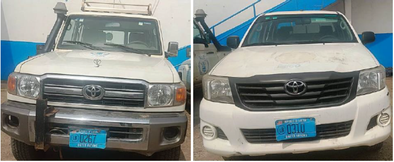 Two Toyota vehicles donated by WFP